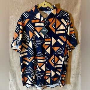 Hooey Geometric Navy and Orange Casual Shirt
